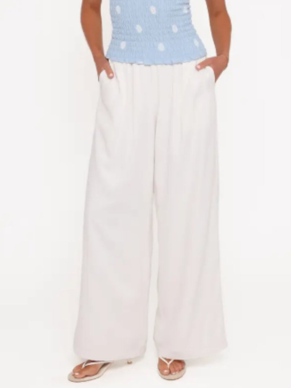 Petal & Pup Elowen High Rise Wide Leg Drawstring Pants White – XL – Linen Blend